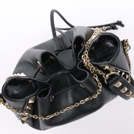 Valentino Garavani Rockstuds Leather Chain Shoulder Bag in Black