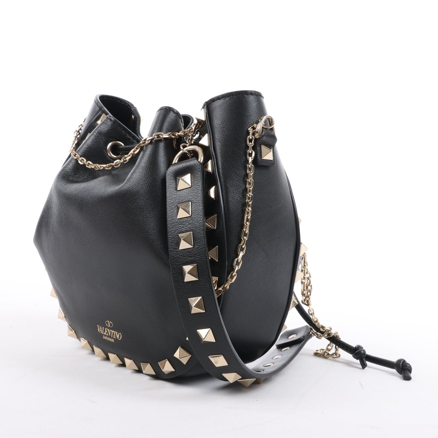 Valentino Garavani Rockstuds Leather Chain Shoulder Bag in Black