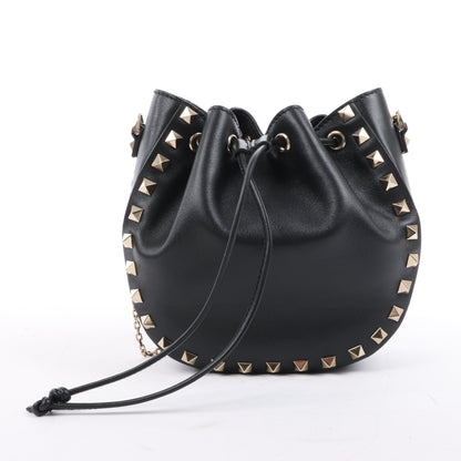 Valentino Garavani Rockstuds Leather Chain Shoulder Bag in Black