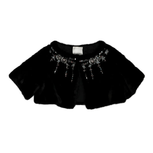 Valentino Black Mink Fur Capelet with Crystal Embellishments - Elegant Evening Wear