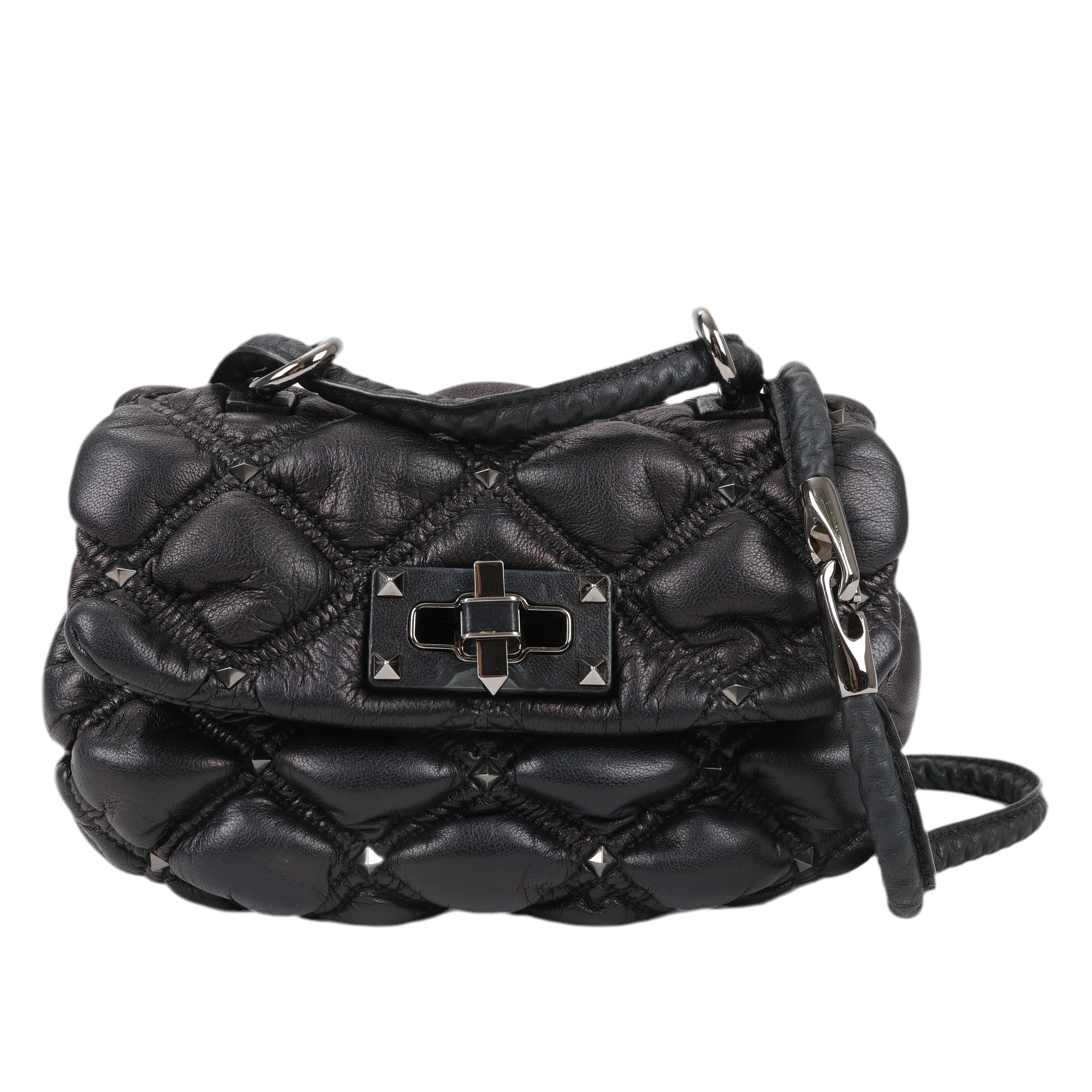 Valentino Garavani Nappa Small Spikeme Shoulder Bag in Black