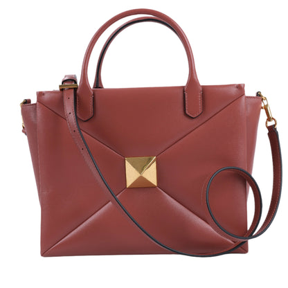 Valentino Garavani One Studs Leather 2Way Shoulder Bag in Chestnut