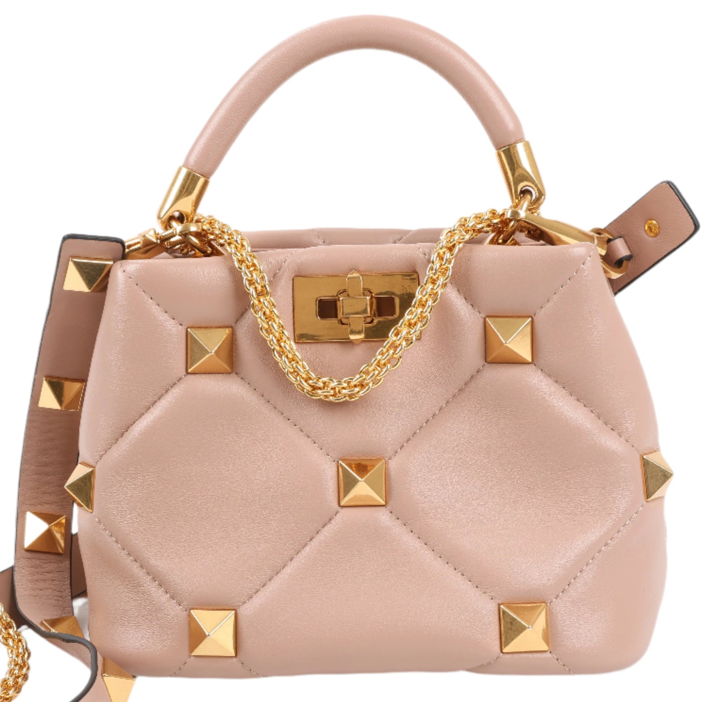Valentino Garavani Roman Studs Leather 3-way Handbag in Powder Beige