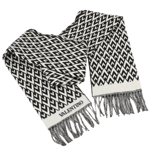 Écharpe Valentino Garavani avec logo V en laine et cachemire noir et blanc