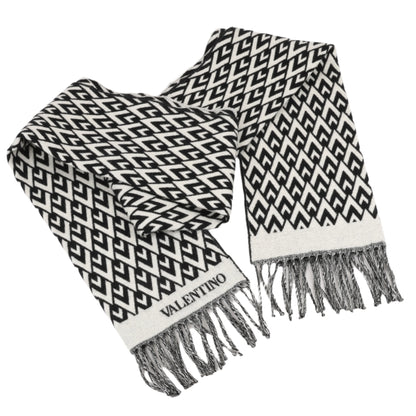 Valentino Garavani V logo Scarf Wool & Cashmere Black × White