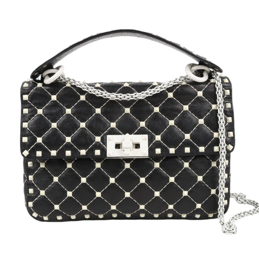 Sac à bandoulière Valentino Rockstud Spike Chain 2 voies, noir et blanc