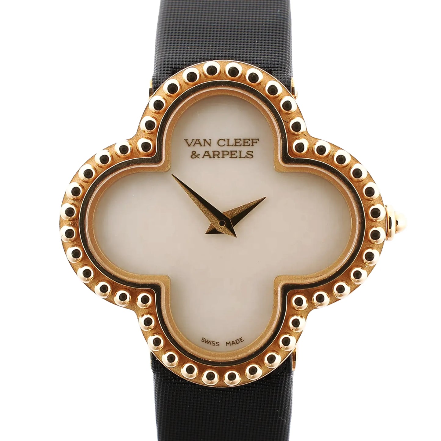 Van Cleef & Arpels Alhambra WTYB02B3 136574 YG & Leather QZ Watch with Shell-Face HH5655