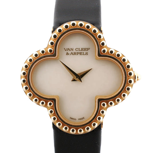 Van Cleef & Arpels Alhambra WTYB02B3 136574 YG & Leather QZ Watch with Shell-Face HH5655