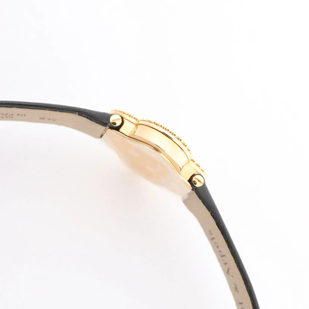 Van Cleef & Arpels Alhambra WTYB02B3 136574 YG & Leather QZ Watch with Shell-Face HH5655
