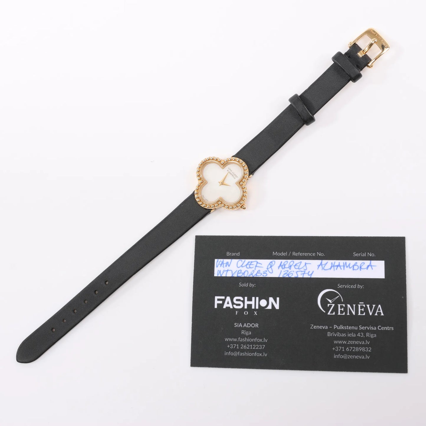 Van Cleef & Arpels Alhambra WTYB02B3 136574 YG & Leather QZ Watch with Shell-Face HH5655