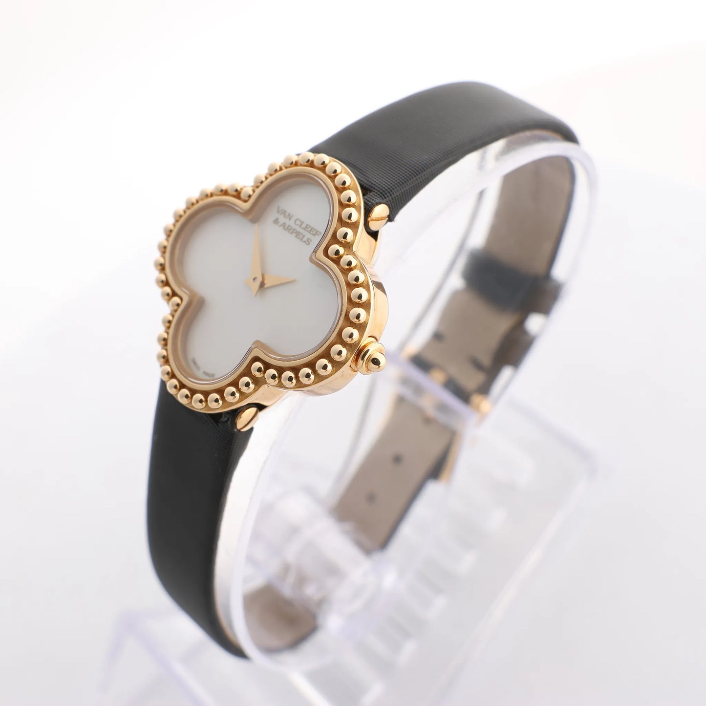 Van Cleef & Arpels Alhambra WTYB02B3 136574 YG & Leather QZ Watch with Shell-Face HH5655
