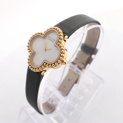 Van Cleef & Arpels Alhambra WTYB02B3 136574 YG & Leather QZ Watch with Shell-Face HH5655