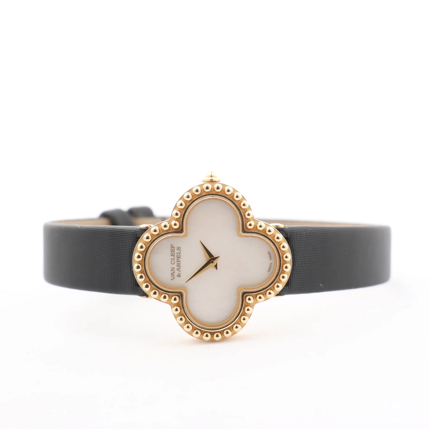 Van Cleef & Arpels Alhambra WTYB02B3 136574 YG & Leather QZ Watch with Shell-Face HH5655