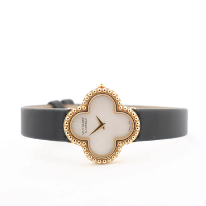 Van Cleef & Arpels Alhambra WTYB02B3 136574 YG & Leather QZ Watch with Shell-Face HH5655