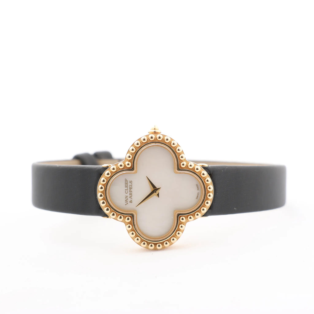 Van Cleef & Arpels Alhambra WTYB02B3 136574 YG & Leather QZ Watch with Shell-Face HH5655