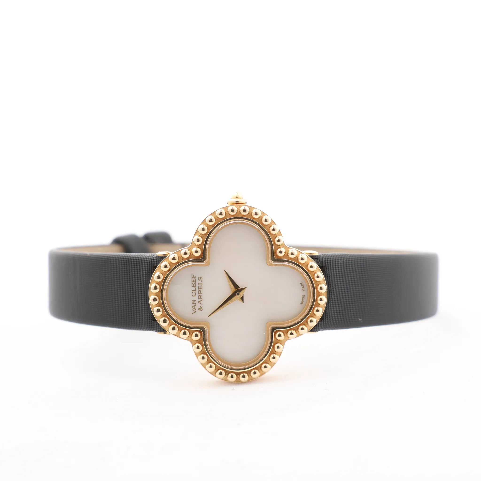 Van Cleef & Arpels Alhambra WTYB02B3 136574 YG & Leather QZ Watch with Shell-Face HH5655