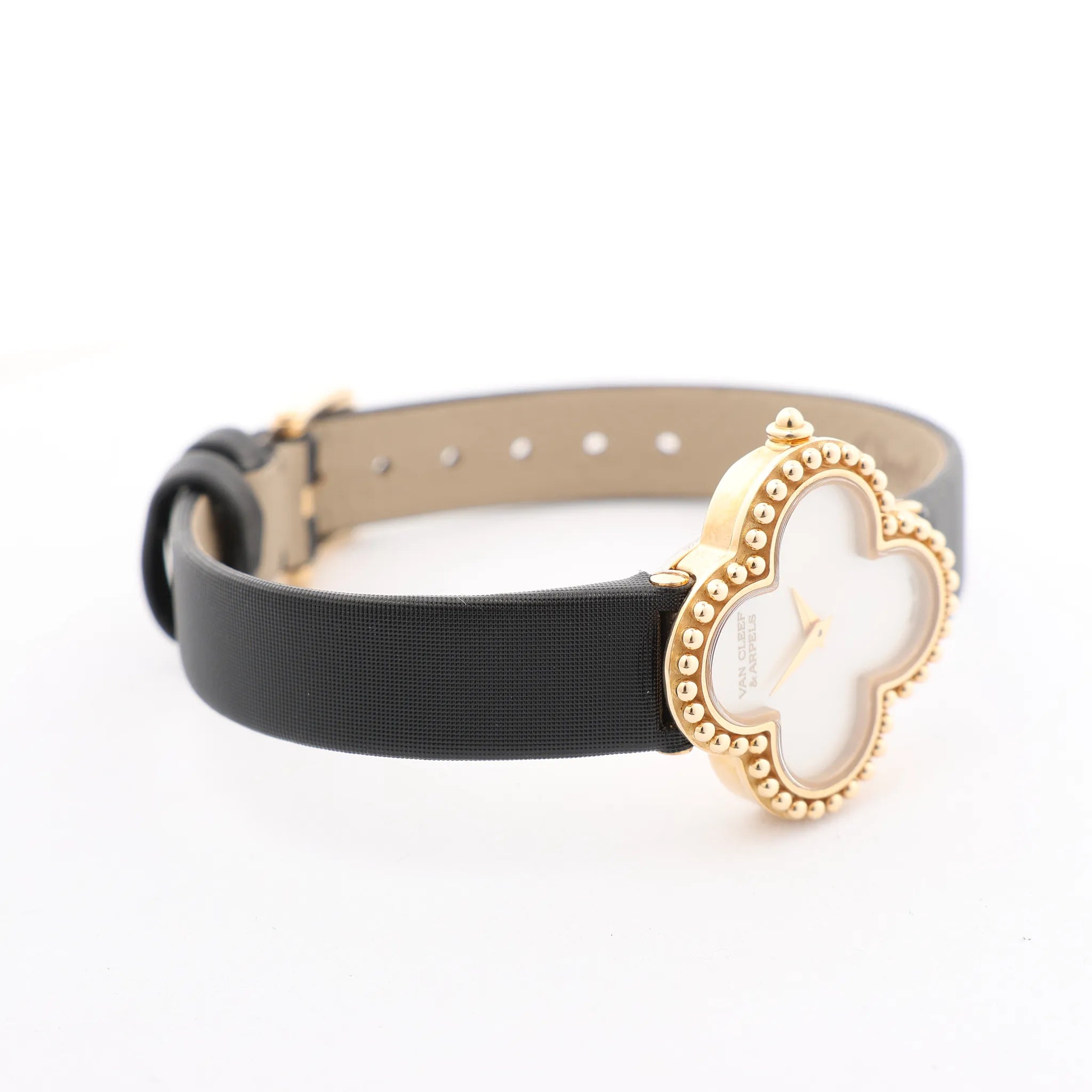 Van Cleef & Arpels Alhambra WTYB02B3 136574 YG & Leather QZ Watch with Shell-Face HH5655