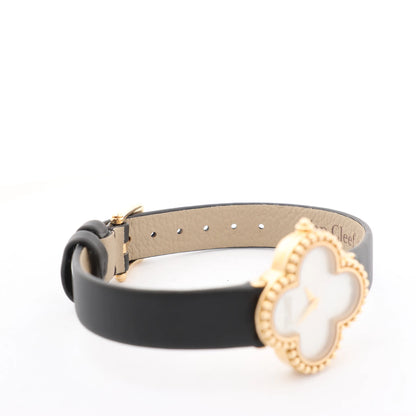 Van Cleef & Arpels Alhambra WTYB02B3 136574 YG & Leather QZ Watch with Shell-Face HH5655