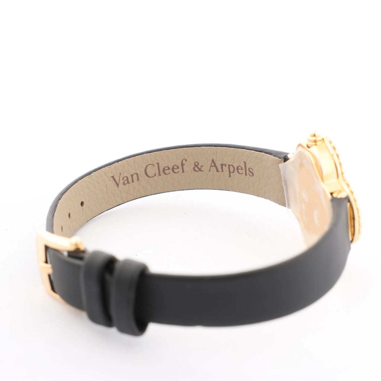 Van Cleef & Arpels Alhambra WTYB02B3 136574 YG & Leather QZ Watch with Shell-Face HH5655