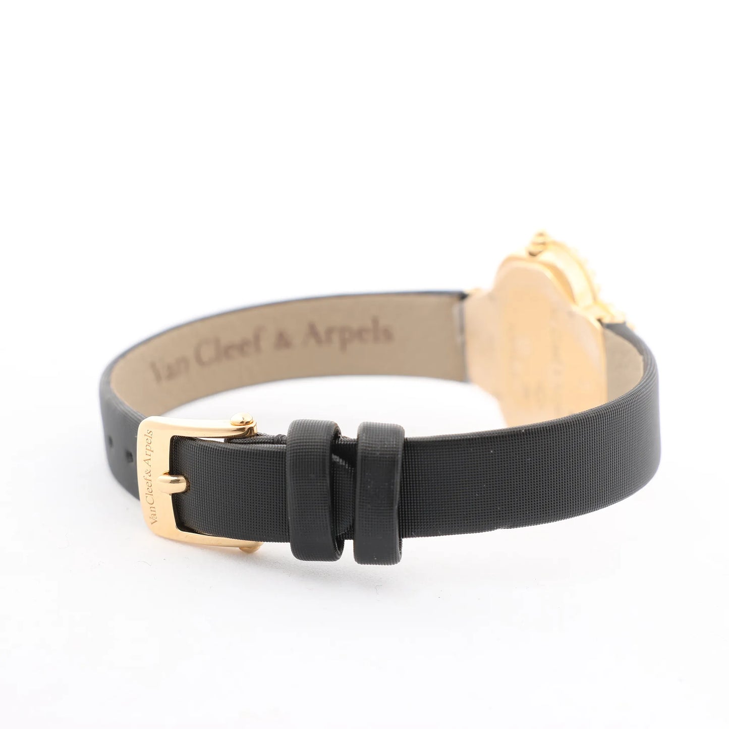 Van Cleef & Arpels Alhambra WTYB02B3 136574 YG & Leather QZ Watch with Shell-Face HH5655