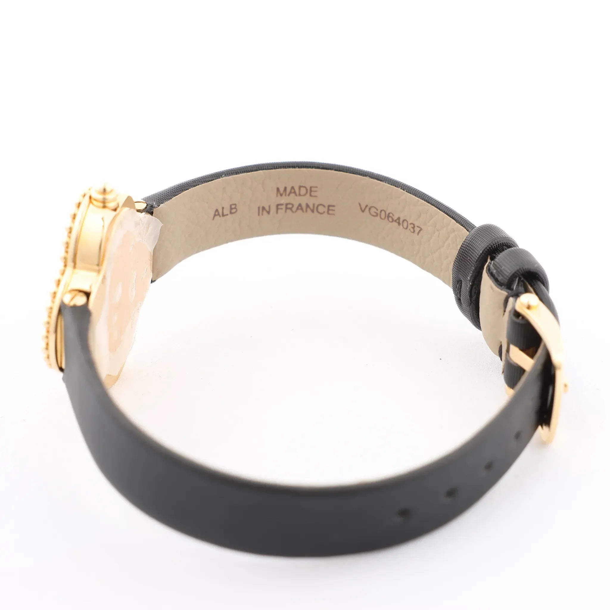 Van Cleef & Arpels Alhambra WTYB02B3 136574 YG & Leather QZ Watch with Shell-Face HH5655