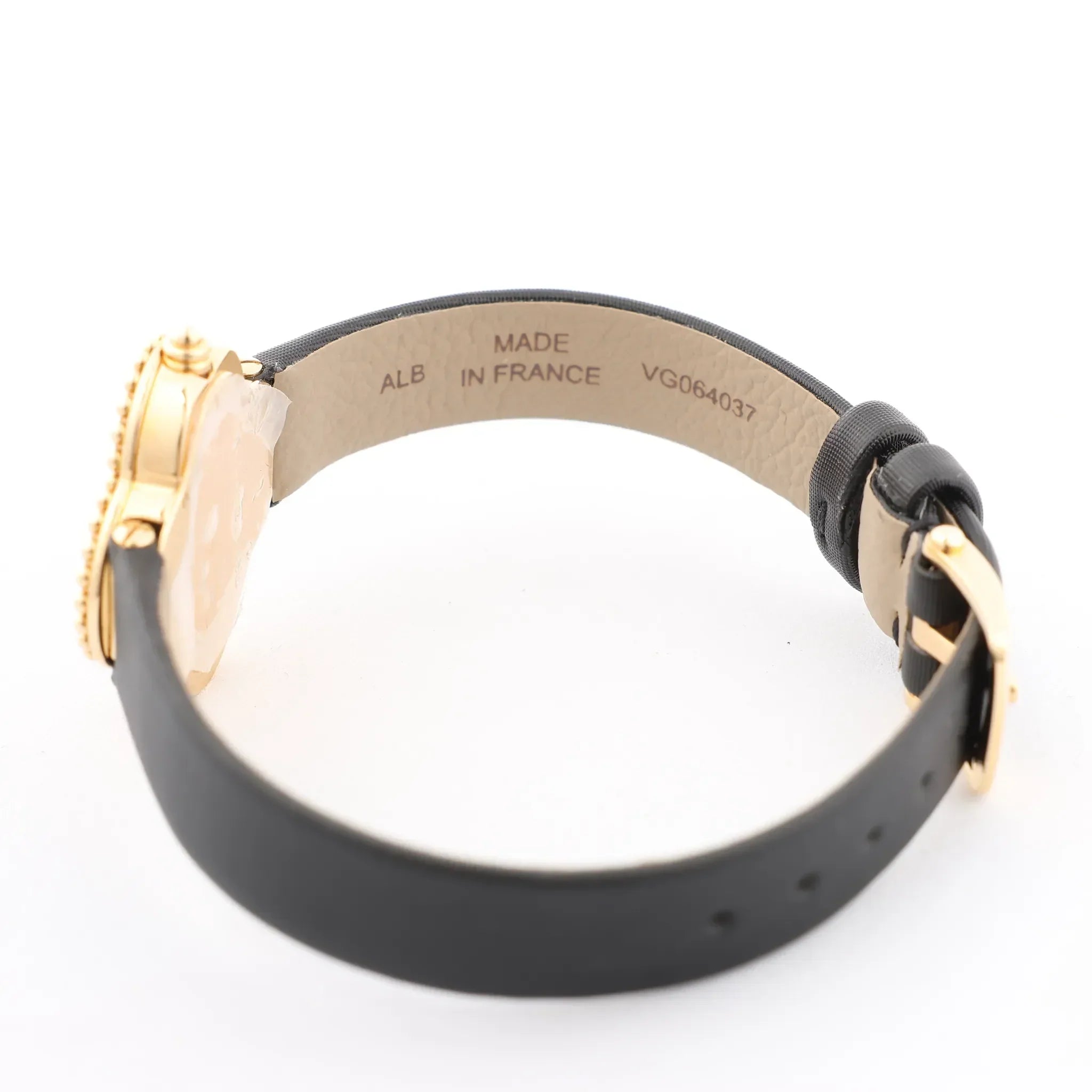 Van Cleef & Arpels Alhambra WTYB02B3 136574 YG & Leather QZ Watch with Shell-Face HH5655