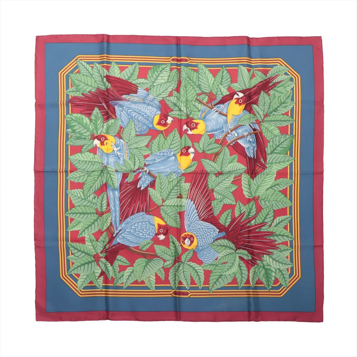 Hermès Carré 90 "LES PERROQUETS" Silk handkerchief in Burgundy
