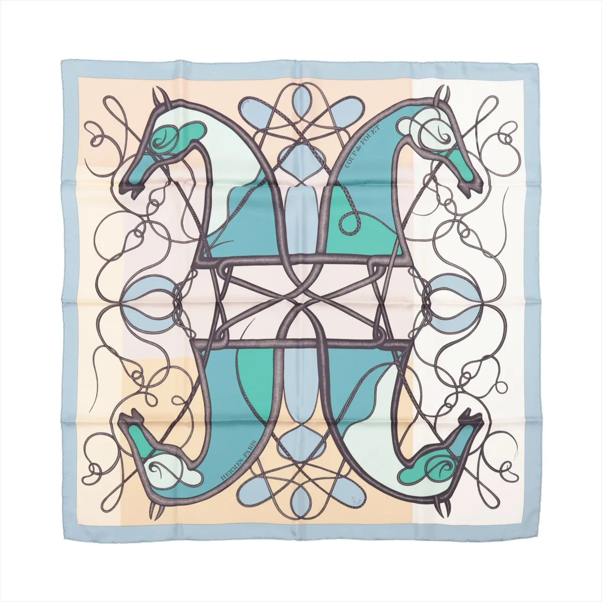 Hermès Carré 90 "Coup De Fouet" Silk handkerchief in Beige