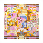 Hermès Carré 90 "Parade en Fanfare" Silk Scarf in Pink and Yellow