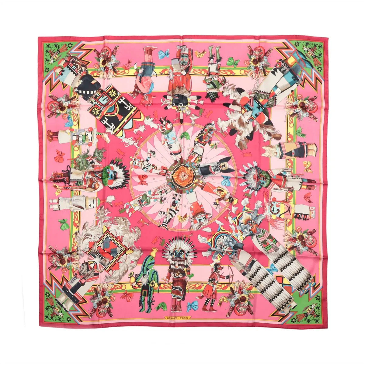 Pañuelo Hermès Carré 90 "LES CLES" 100% seda rosa