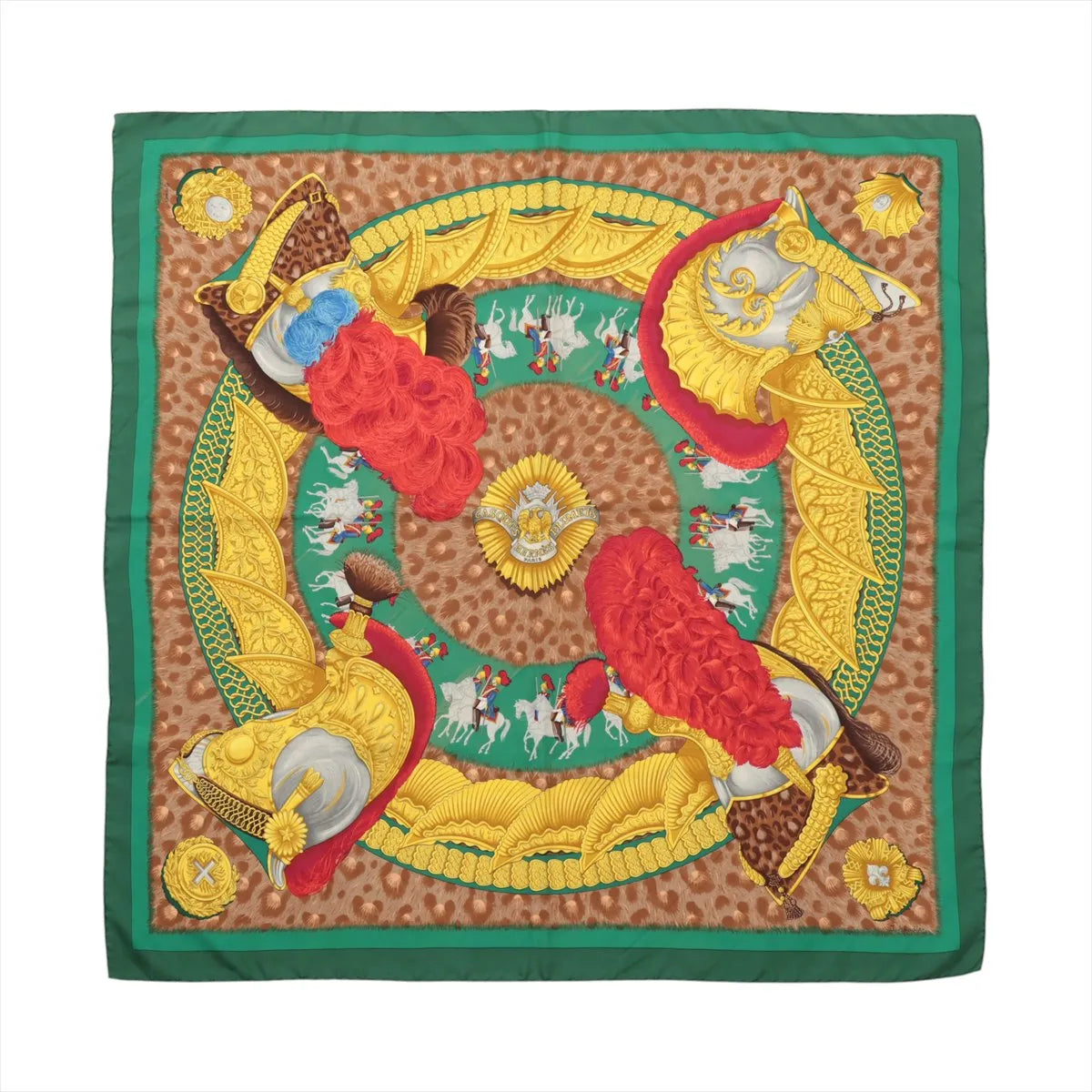 Hermès Carré 90 "CASQUES et PLUMETS" Silk handkerchief in Green