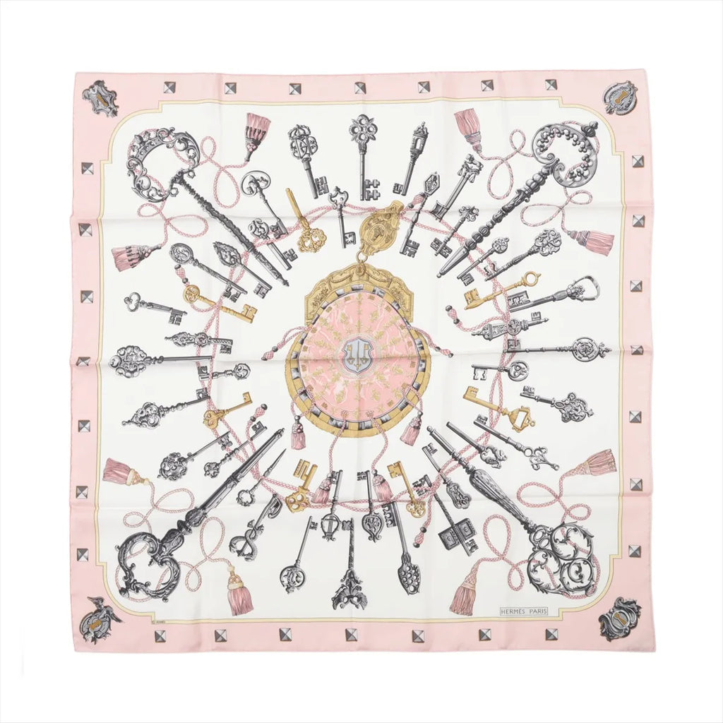 Hermès Carré 90 "LES CLES" Silk handkerchief in Pink