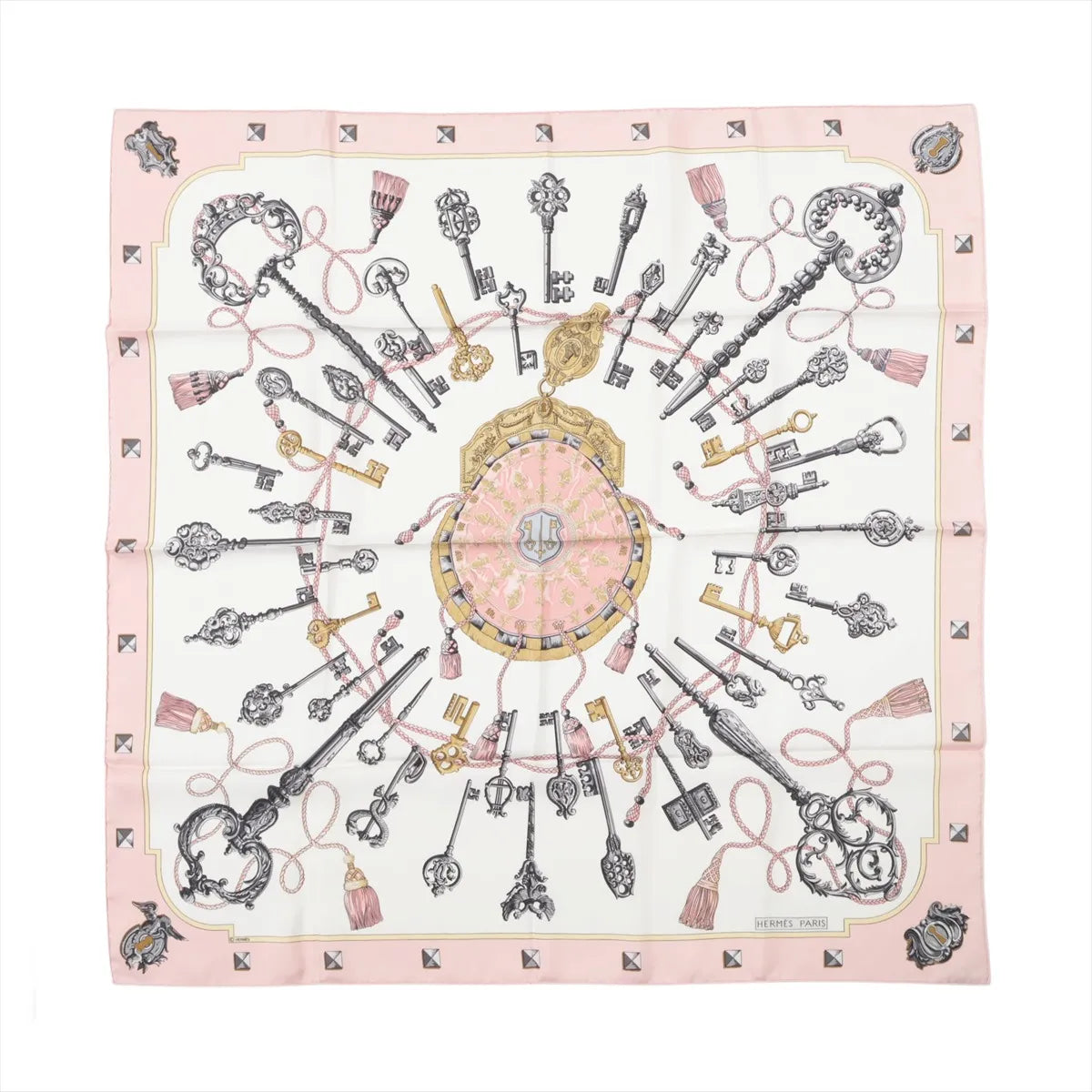 Hermès Carré 90 "LES CLES" Silk handkerchief in Pink