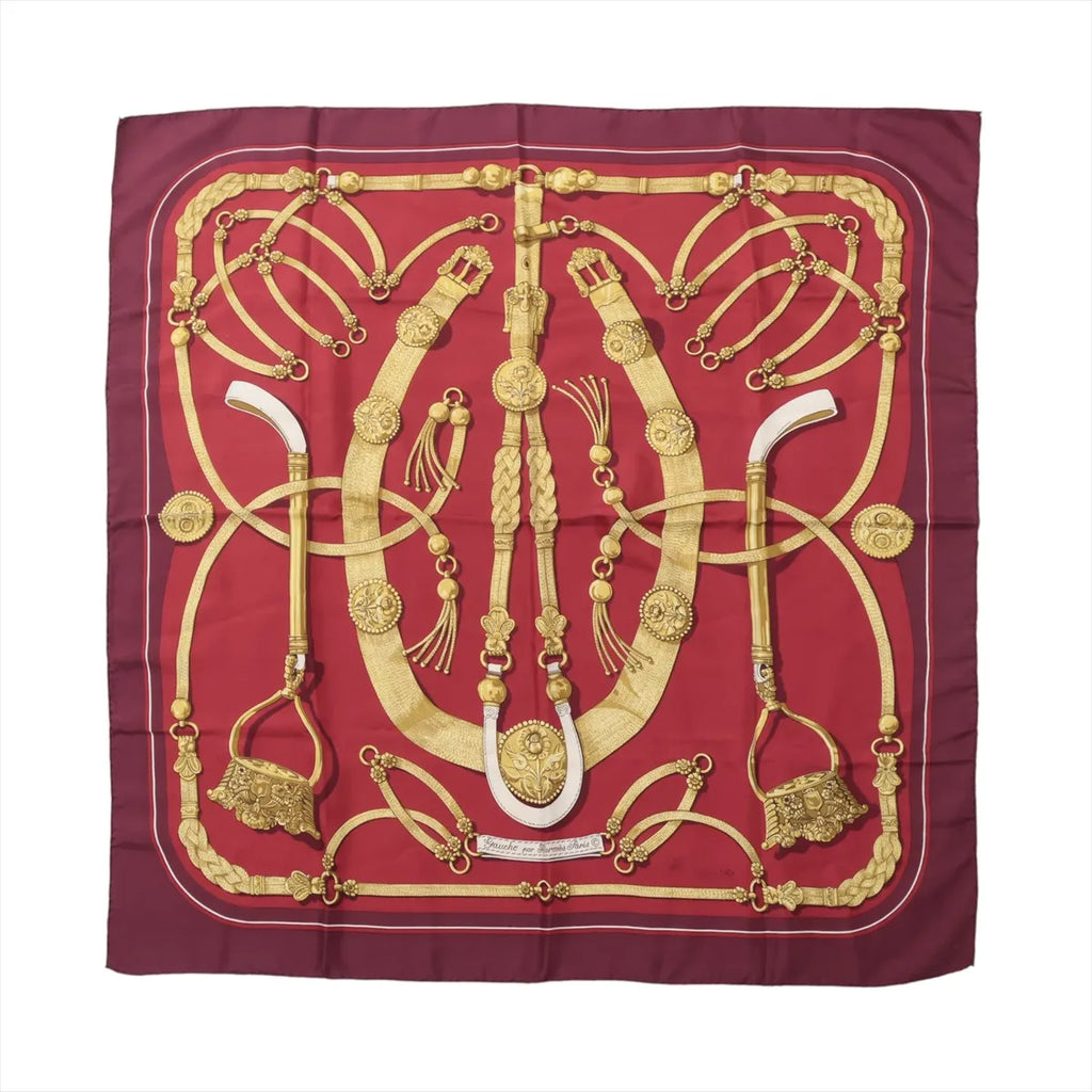 Hermès Carré 90 "Gaucho par Hermes Paris" Silk handkerchief in Burgundy