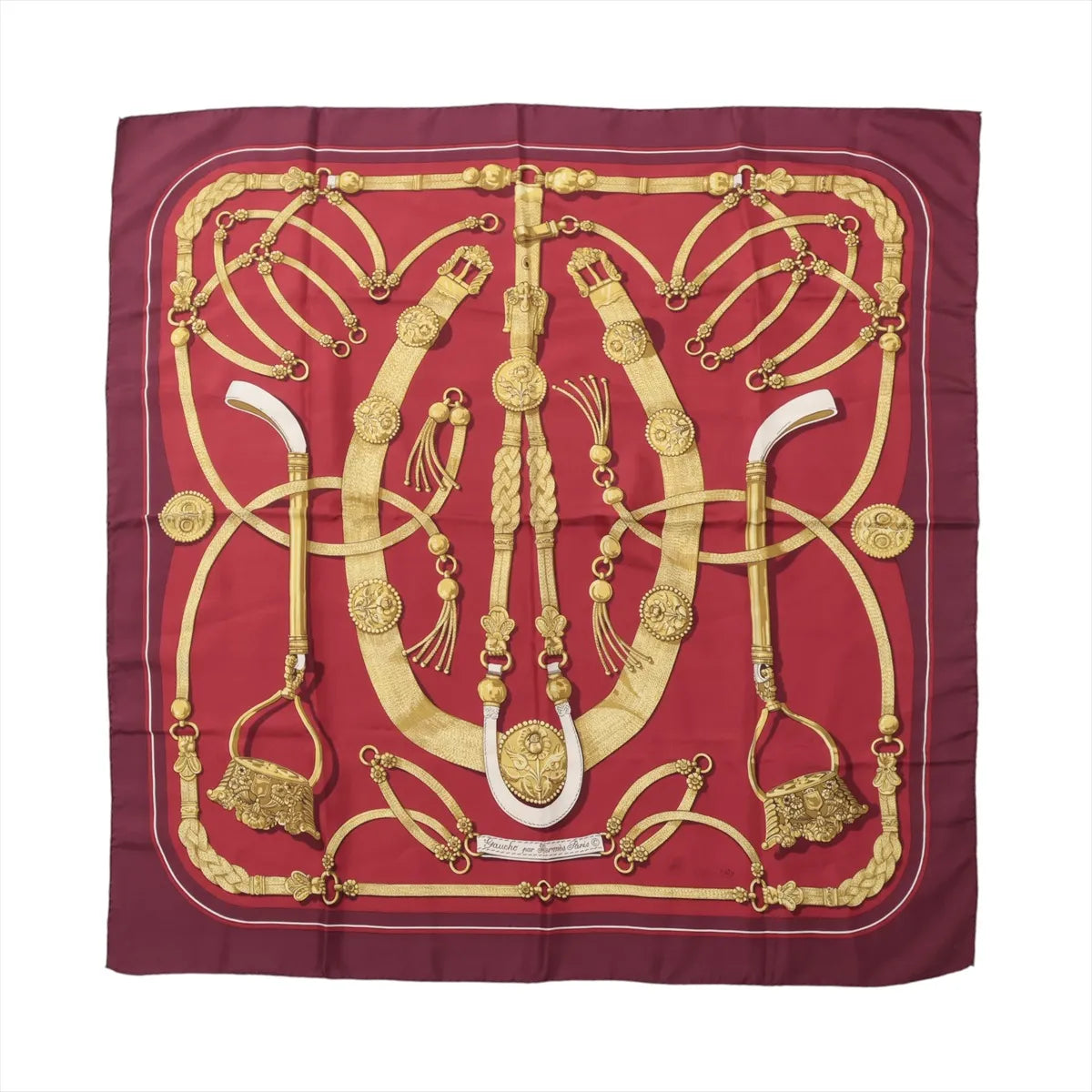 Hermès Carré 90 "Gaucho par Hermes Paris" Silk handkerchief in Burgundy