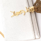 Saint Laurent Paris Kate Small Tassel Crossbody Bag in Silver Glitter