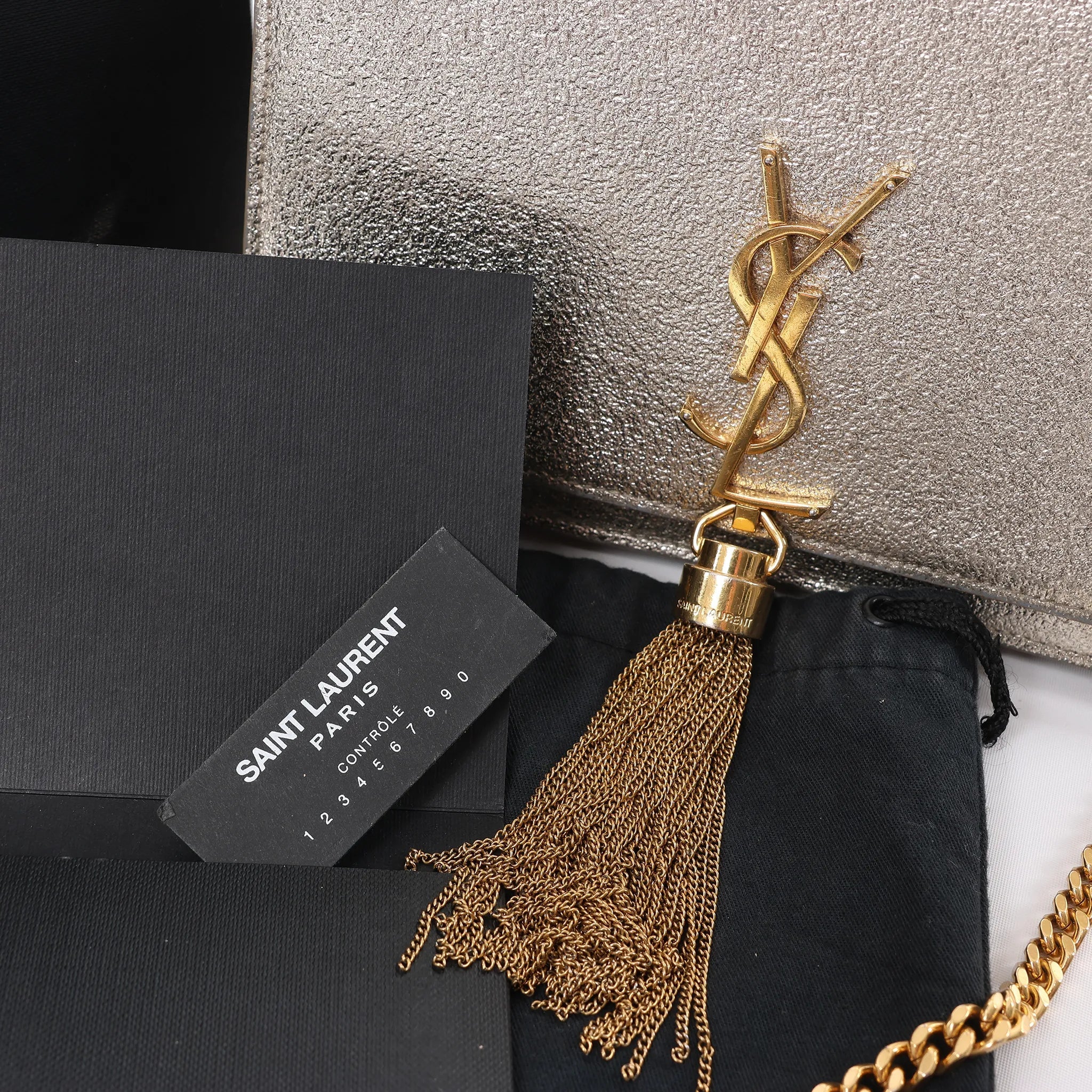 Saint Laurent Paris Kate Small Tassel Crossbody Bag in Silver Glitter