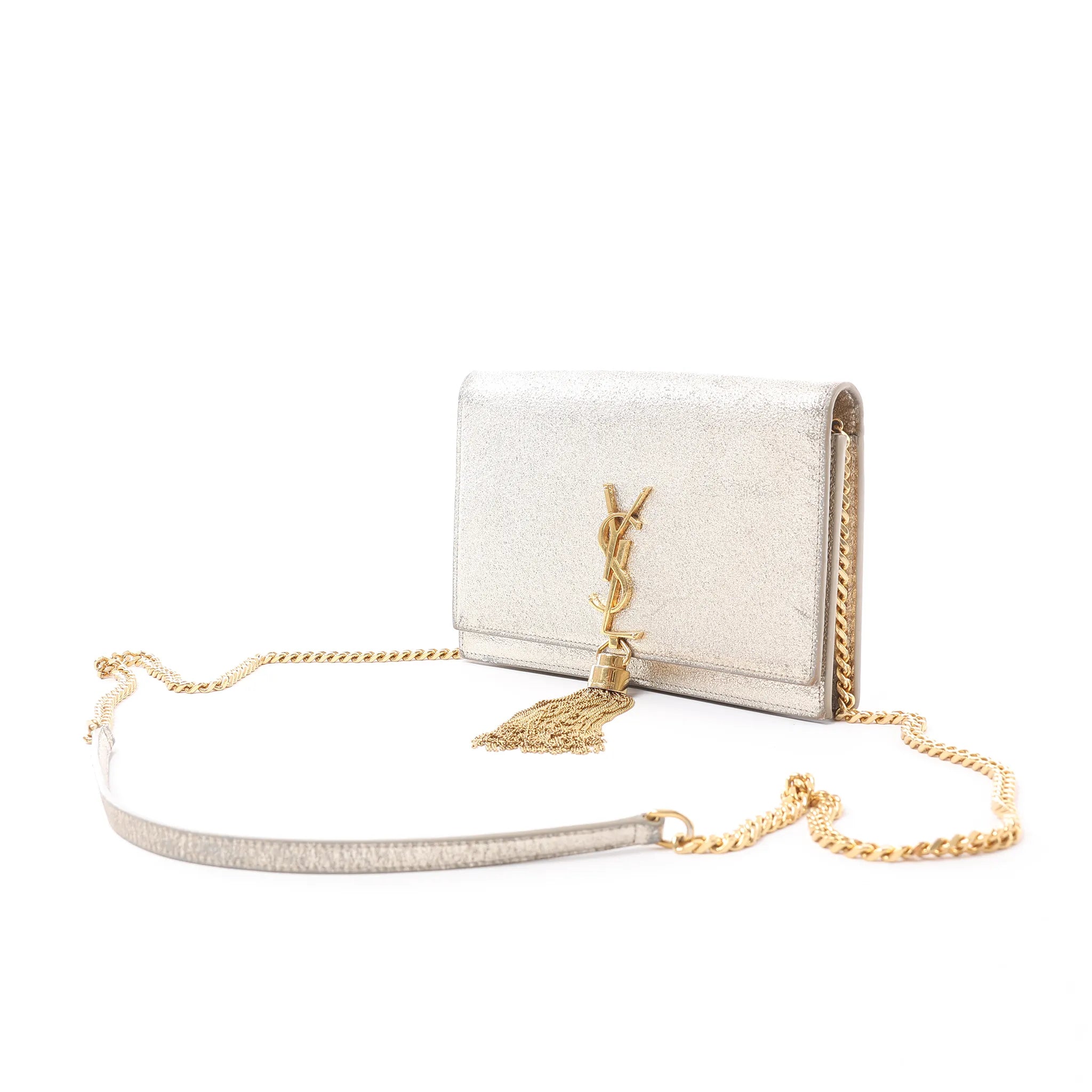 Saint Laurent Paris Kate Small Tassel Crossbody Bag in Silver Glitter