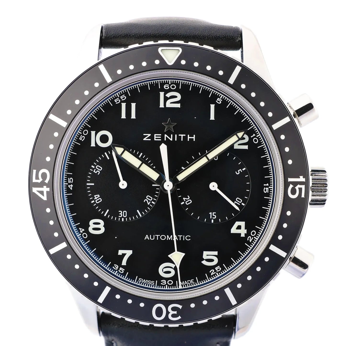 Zenith Chronometro TIPO CP-2 03.2240.4069 SS x Leather AT Watch with Black Dial