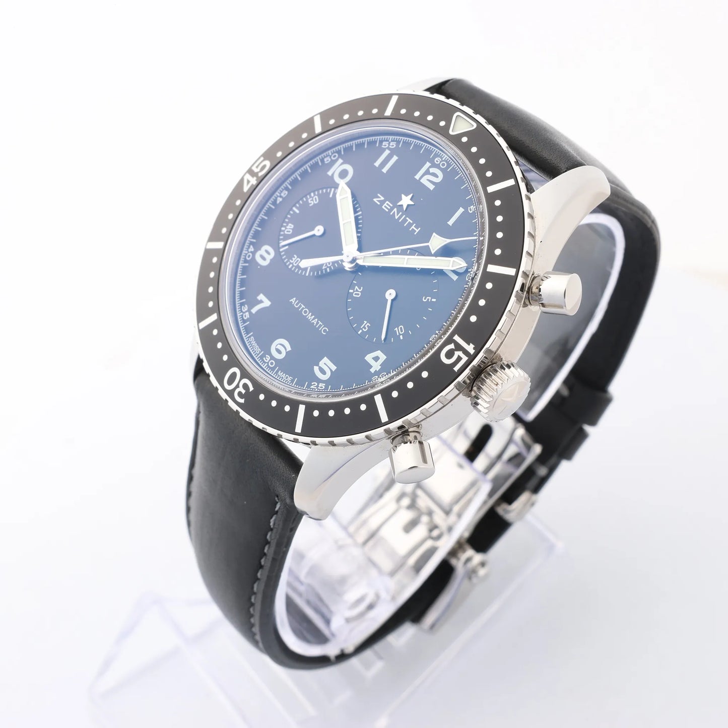 Zenith Chronometro TIPO CP-2 03.2240.4069 SS x Leather AT Watch with Black Dial