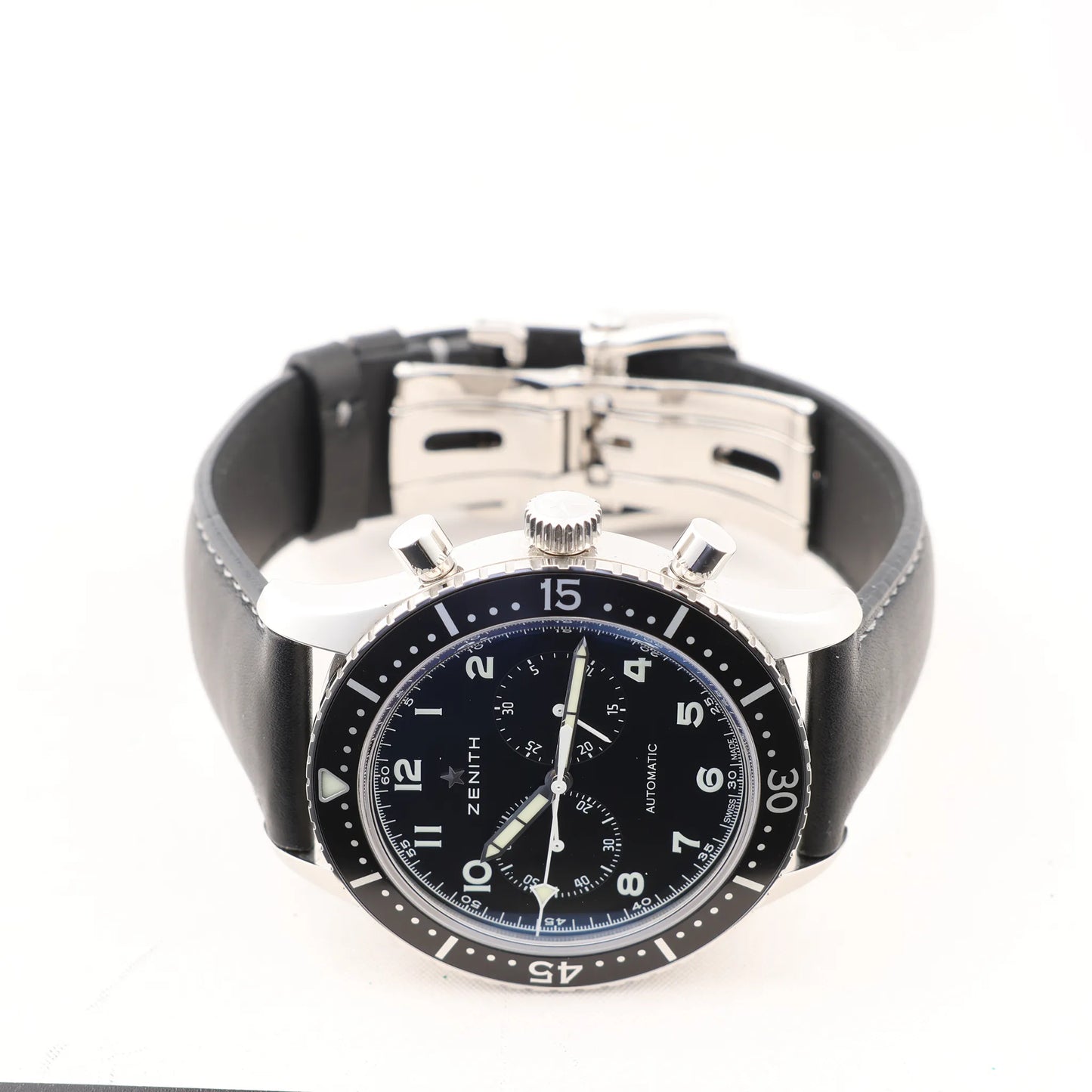 Zenith Chronometro TIPO CP-2 03.2240.4069 SS x Leather AT Watch with Black Dial