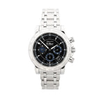Zenith Rainbow El Primero stainless steel chronograph watch with black dial, three subdials, date window, tachymeter bezel, and stainless steel bracelet.