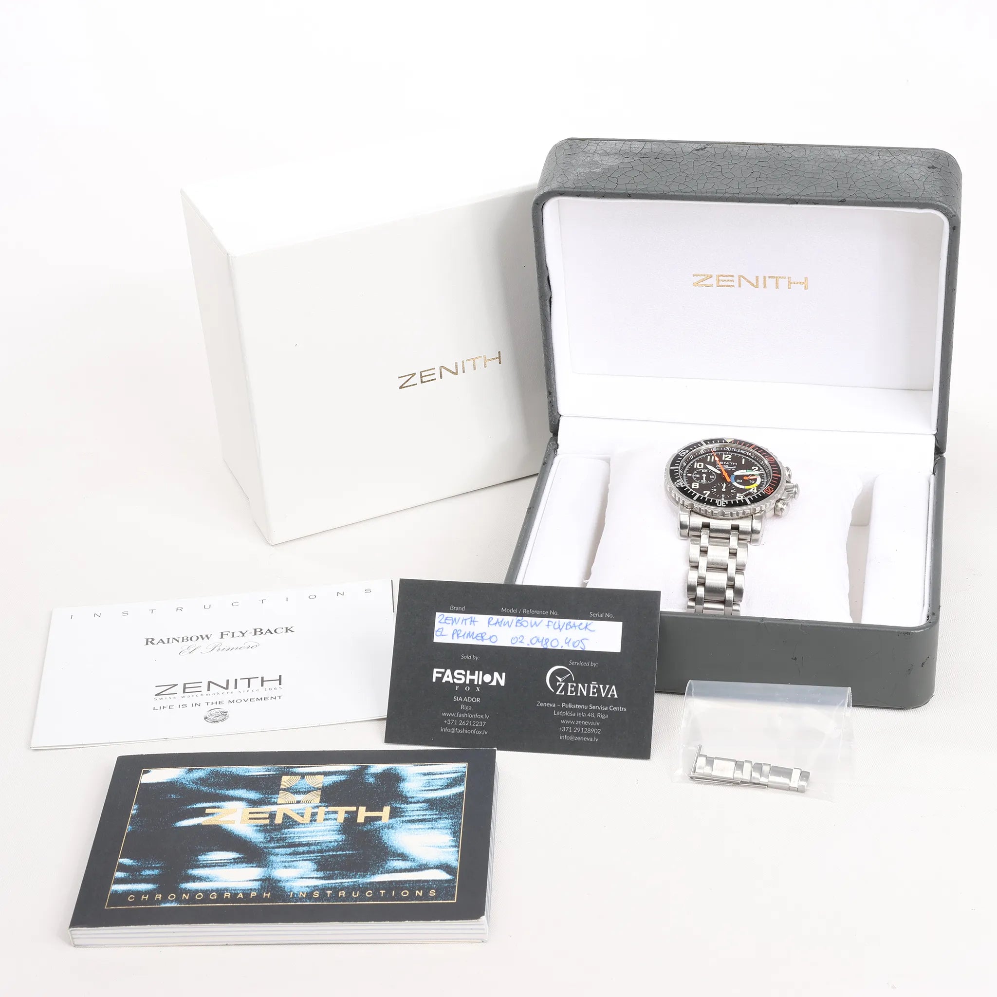 Zenith El Primero Rainbow Flyback 02.0480.405 SS AT Watch with Black Dial