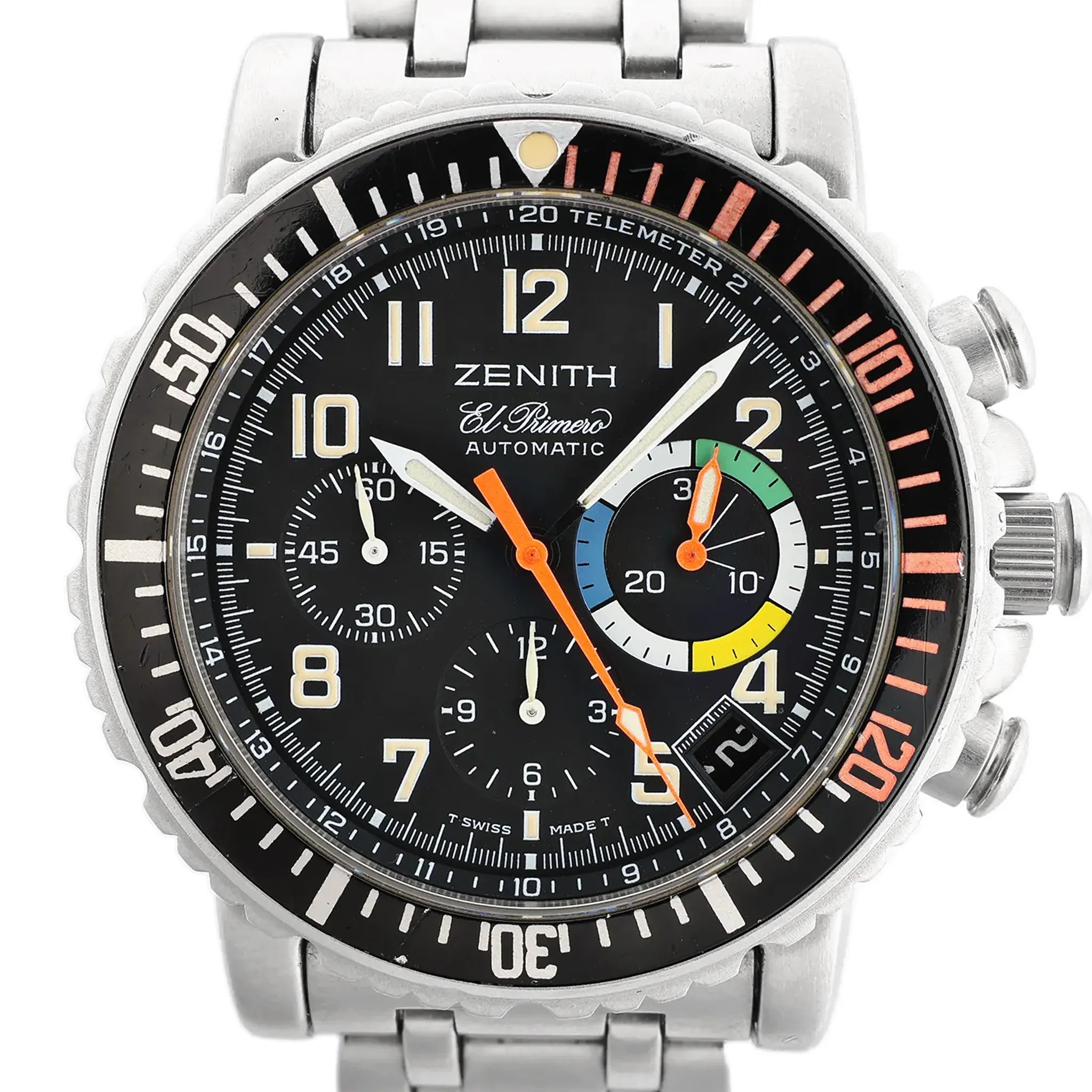 Zenith El Primero Rainbow Flyback 02.0480.405 SS AT Watch with Black Dial