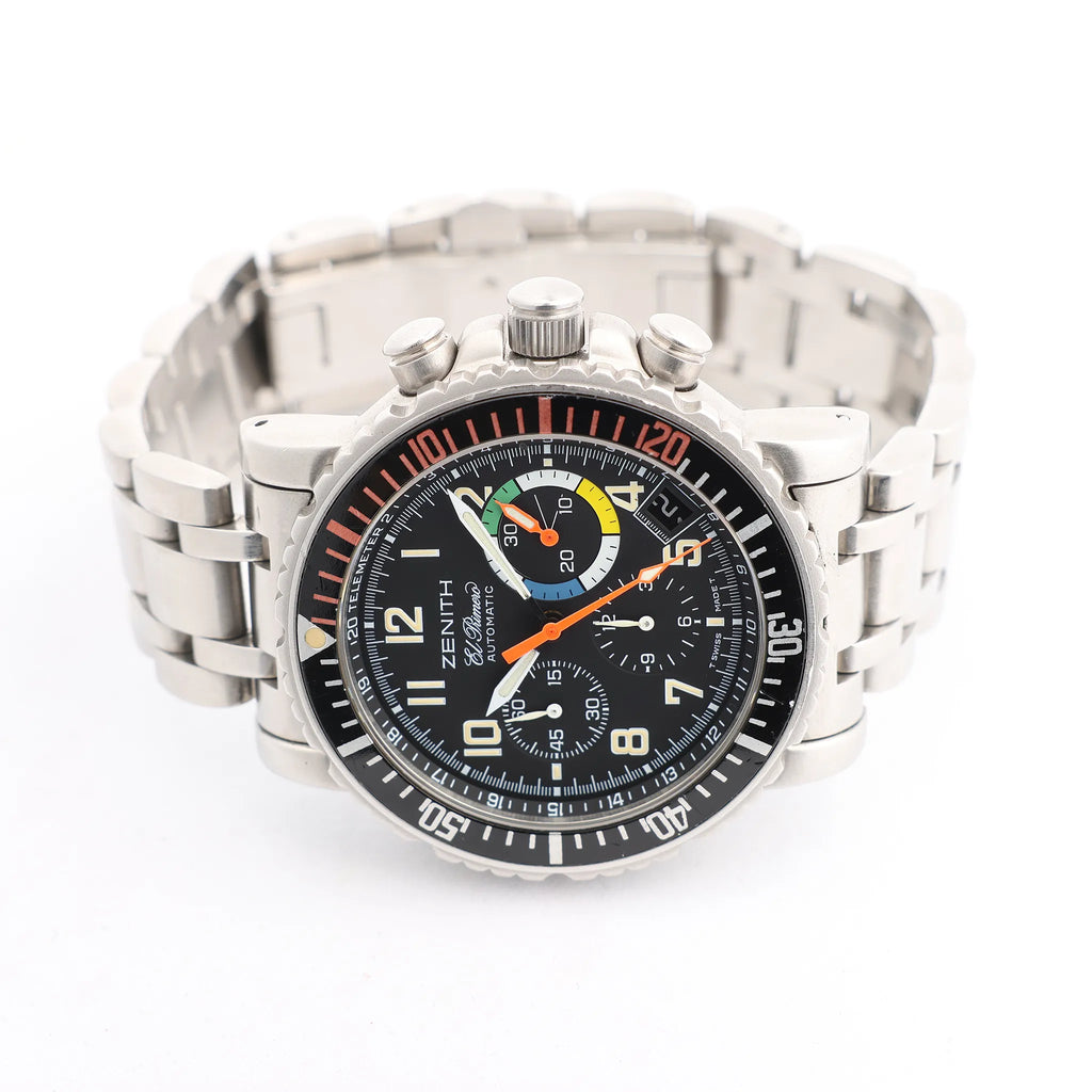 Zenith El Primero Rainbow Flyback 02.0480.405 SS AT Watch with Black Dial