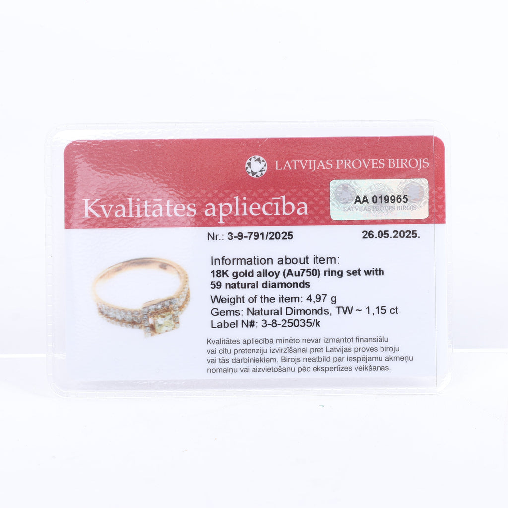 Non Signe / Unsigned 18k Pink GOLD RING with diamonds, Size 52 EU